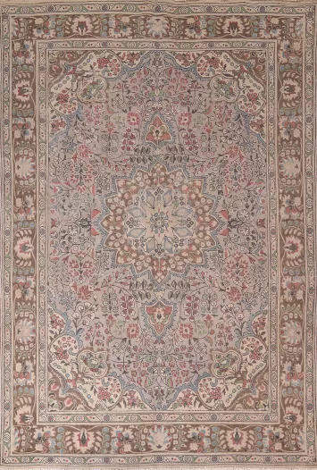 Distressed Wool Floral Tabriz Persian Area Rug 8x11
