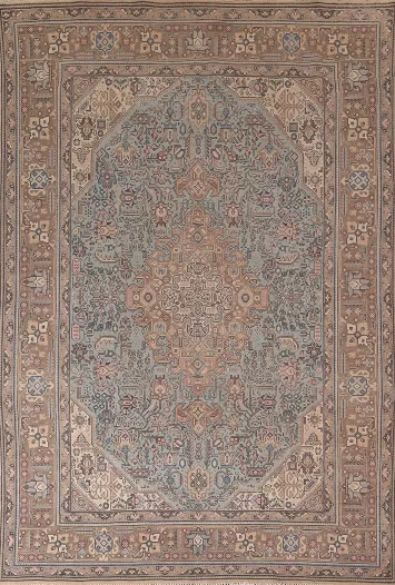 Light Blue Geometric Tabriz Persian Area Rug 8x11
