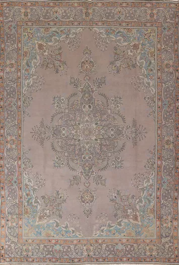 Beige & Gray Vintage Tabriz Persian Area Rug 9x12