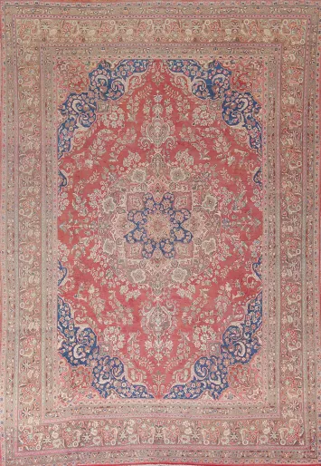 Red Pink Floral Mashad Persian Area Rug 9x13