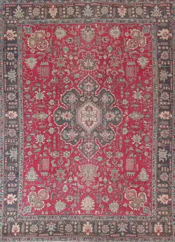 Vintage Fuchsia Pink Tabriz Persian Area Rug 10x13
