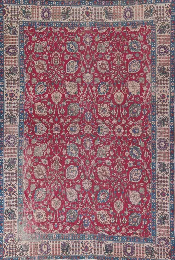 Distressed Wool Floral Tabriz Persian Area Rug 10x13