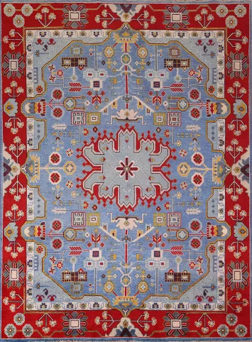 Blue Geometric Wool Kazak Oriental Area Rug 8x10