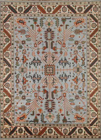 Light Blue Geoemtric Oushak Oriental Area Rug 8x10