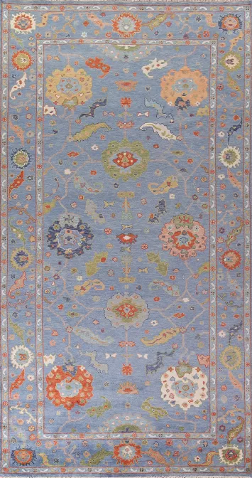 All-Over Blue Floral Oushak Oriental Rug 8x16