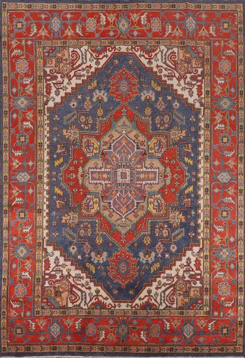 Blue Geometric Heriz Serapi Oriental Area Rug 9x12