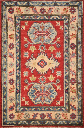 Red Geometric Kazak Oriental Accent Rug 2x3