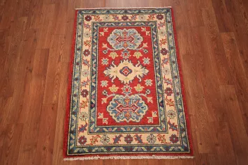 Red Geometric Kazak Oriental Accent Rug 2x3