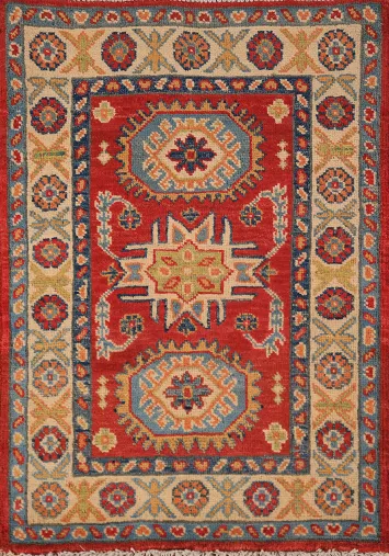 Geometric Red Kazak Oriental Foyer Rug 2x3