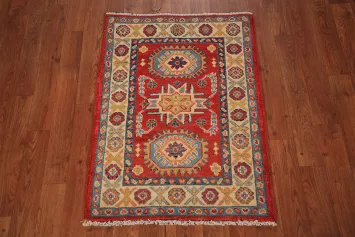 Geometric Red Kazak Oriental Foyer Rug 2x3