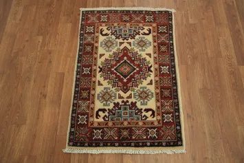 Vibrant Tribal Patterned Kazak Wool Rug 2x3