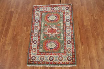 Green Geometric Kazak Oriental Accent Rug 2x3