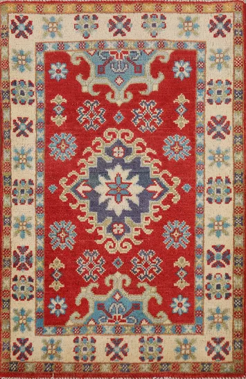Red Geometric Kazak Oriental Foyer Rug 2x3
