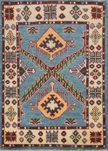 Blue Handmade Kazak Oriental Accent Rug 2x3