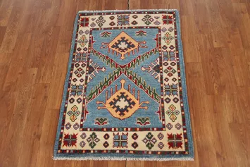 Blue Handmade Kazak Oriental Accent Rug 2x3