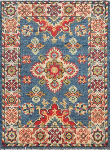 Blue Geometric Kazak Oriental Foyer Rug 2x3