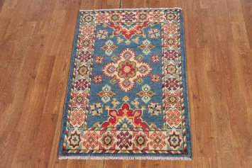 Blue Geometric Kazak Oriental Foyer Rug 2x3