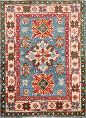 Light Blue Wool Kazak Oriental Accent Rug 2x3