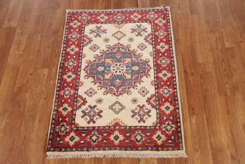 Ivory Wool Kazak Oriental Accent Rug 2x3
