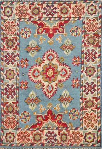 Light Blue Kazak Oriental Foyer Rug 2x3