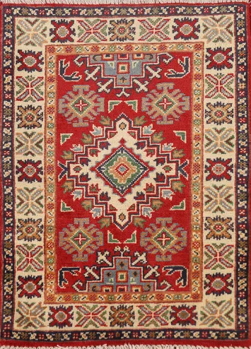 Red Geometric Kazak Oriental Accent Rug 2x3