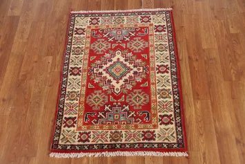 Red Geometric Kazak Oriental Accent Rug 2x3