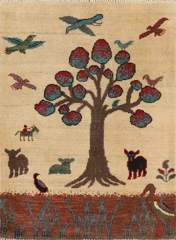 Animals Design Wool Kazak Oriental Foyer Rug 2x3