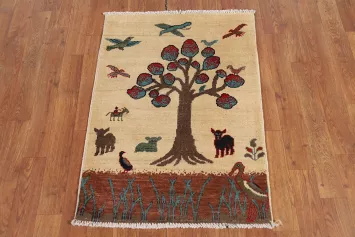 Animals Design Wool Kazak Oriental Foyer Rug 2x3