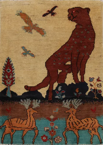 Animals Pictorial Kazak Oriental Accent Rug 2x3