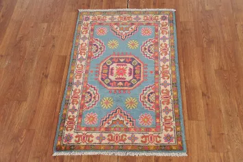Light Blue Geometric Kazak Oriental Foyer Rug 2x3