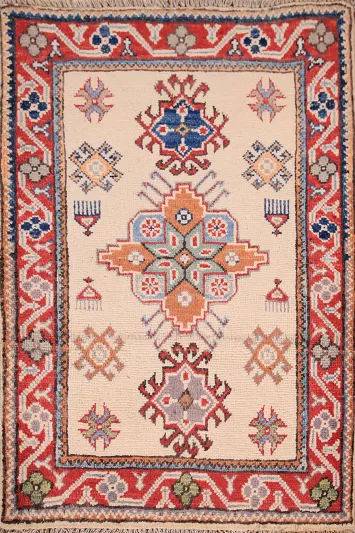 Ivory Geometric Kazak Oriental Accent Rug 2x3