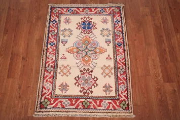 Ivory Geometric Kazak Oriental Accent Rug 2x3