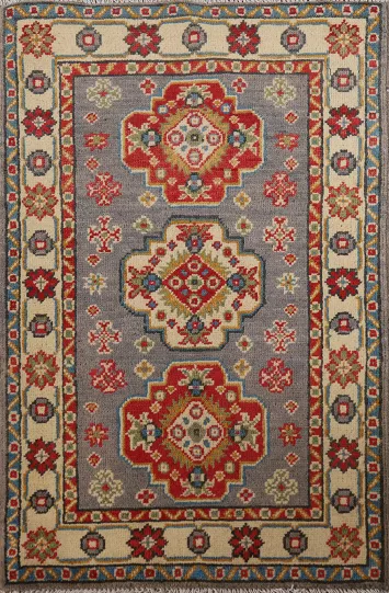Gray Geometric Kazak Oriental Accent Rug 2x3