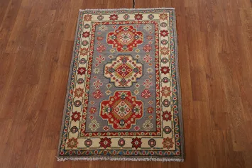 Gray Geometric Kazak Oriental Accent Rug 2x3