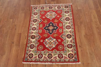 Red Geometric Kazak Oriental Foyer Rug 2x3