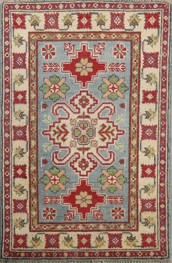 Geometric Blue Kazak Oriental Foyer Rug 2x3