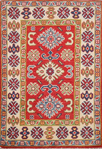 Red Wool Handmade Kazak Oriental Accent Rug 2x3