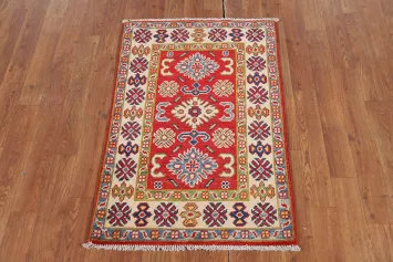Red Wool Handmade Kazak Oriental Accent Rug 2x3