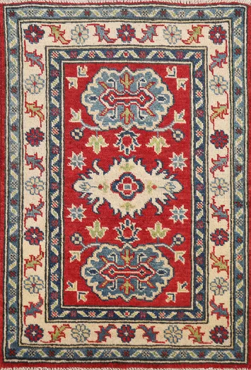 Red Geometric Kazak Oriental Accent Rug 2x3