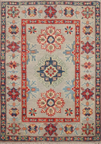 Handmade Geometric Kazak Oriental Accent Rug 2x3