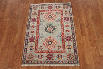 Handmade Geometric Kazak Oriental Accent Rug 2x3