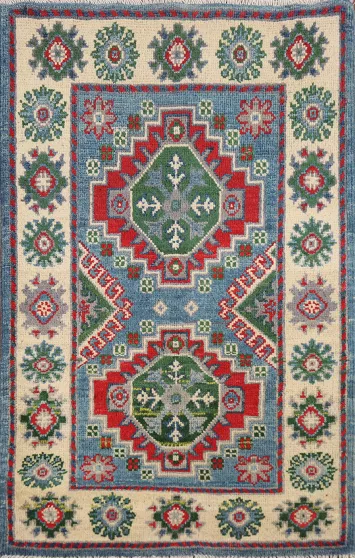 Handmade Blue Kazak Oriental Foyer Rug 2x3