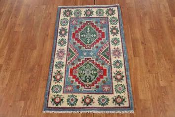 Handmade Blue Kazak Oriental Foyer Rug 2x3