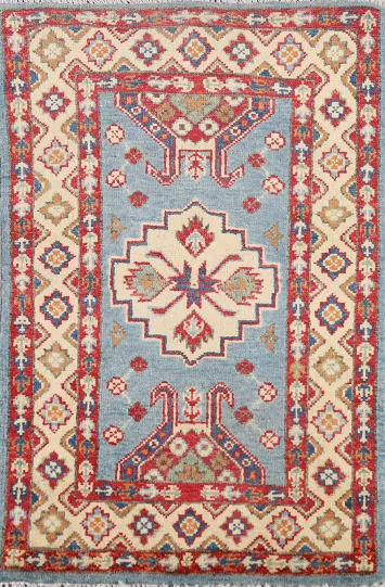 Light Blue Wool Kazak Oriental Foyer Rug 2x3