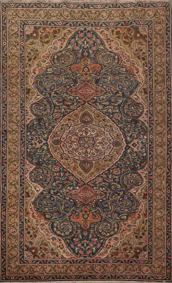 Vegetable Dye Blue Floral Anatolian Turkish Area Rug 7x9