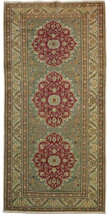 Vintage Green Wool Anatolian Turkish Rug 3x6