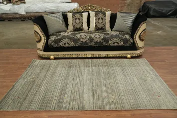 Earth Tone Wool Striped Gabbeh Indian Area Rug 5x8