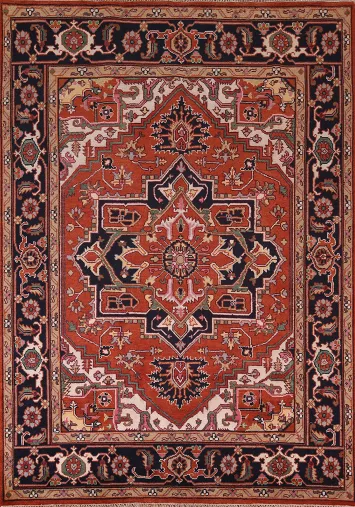 Geometric Wool Heriz Serapi Indian Area Rug 8x10
