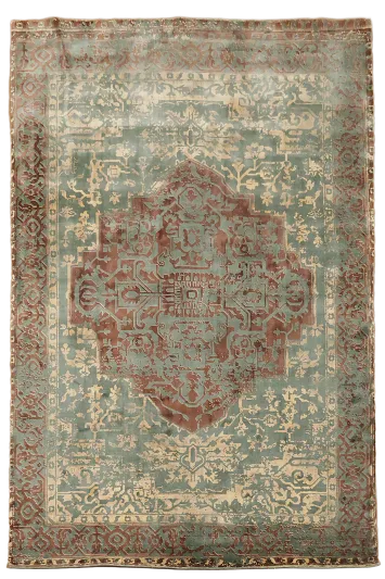 Chic Distressed Teal Blue Abstract Rug 7x10 ft