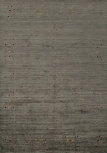 Subdued Gray Gabbeh Area Rug 8x10 with Charming Colorful Motifs